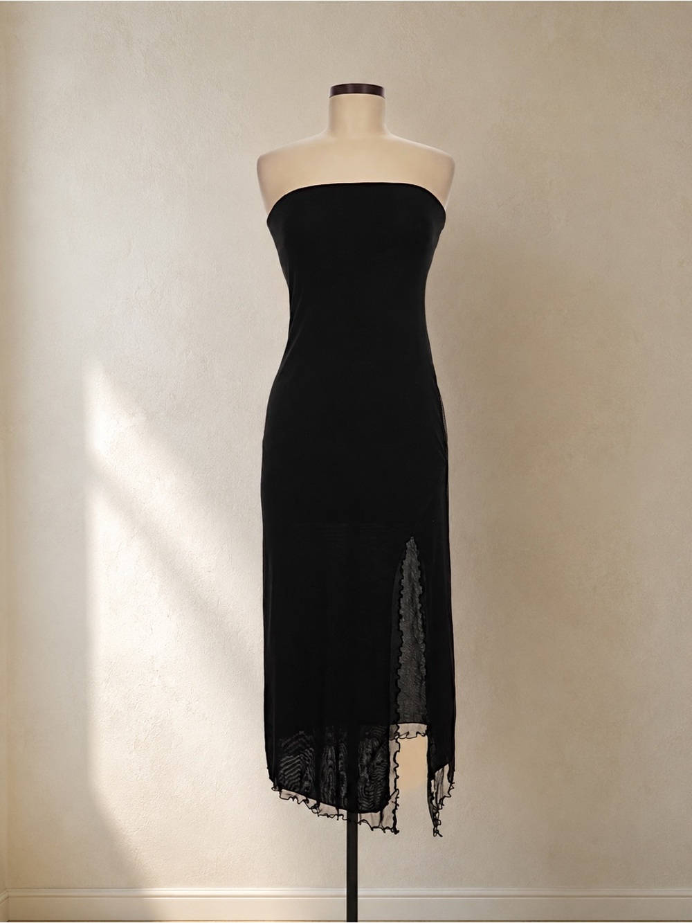 Urban Outfitters Black Strapless Midi Dress with Lace Panel